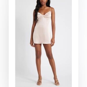 NWT- BP. Twist Front Satin Minidress, Pink Sepia, size small